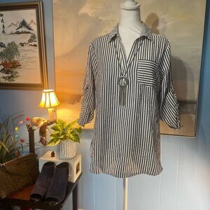 Navy Striped Button Down Shirt